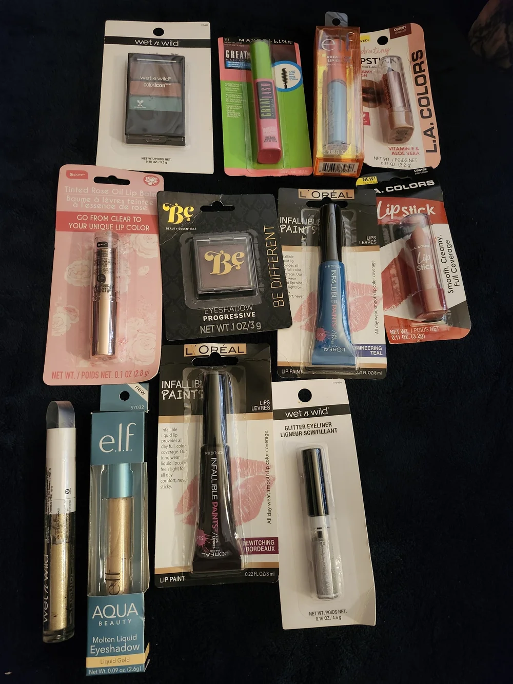 L'Oreal Assorted Lip & Eye Makeup Set — Pink, Blue, Gold, Teal
